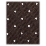 Viola Milano - Polka Dot Handrolled Woven Grenadine/Shantung Tie - Brown/White - Handmade in Italy - Luxury Exclusive Collection