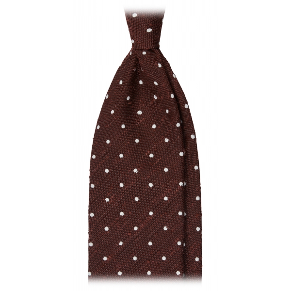 Viola Milano - Polka Dot Woven Grenadine/Shantung Tie - Burgundy/White - Handmade in Italy - Luxury Exclusive Collection