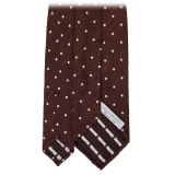 Viola Milano - Polka Dot Woven Grenadine/Shantung Tie - Burgundy/White - Handmade in Italy - Luxury Exclusive Collection