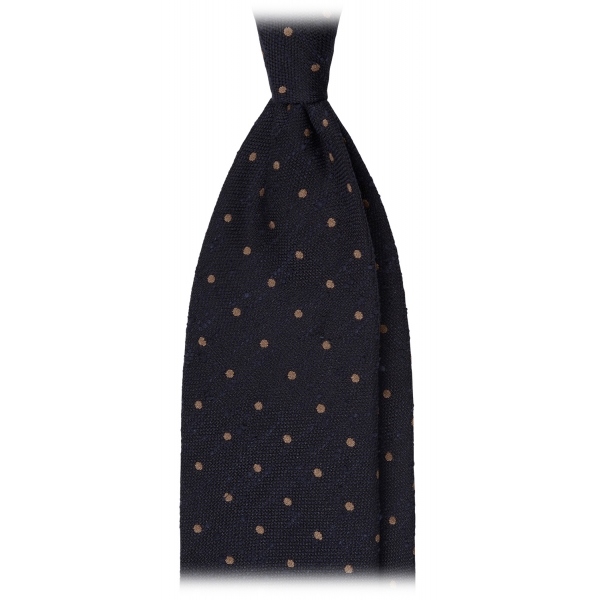 Viola Milano - Cravatta in Granatina/Shantung a Pois - Navy/Caffe - Handmade in Italy - Luxury Exclusive Collection