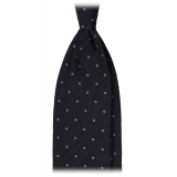 Viola Milano - Cravatta in Granatina/Shantung a Pois - Navy/Caffe - Handmade in Italy - Luxury Exclusive Collection