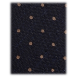 Viola Milano - Cravatta in Granatina/Shantung a Pois - Navy/Caffe - Handmade in Italy - Luxury Exclusive Collection