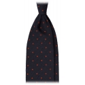 Viola Milano - Polka Dot Handrolled Woven Grenadine/Shantung Tie - Navy/Red - Handmade in Italy - Luxury Exclusive Collection