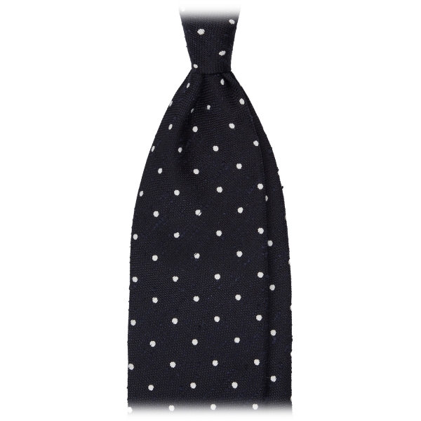 Viola Milano - Polka Dot Handrolled Woven Grenadine/Shantung Tie - Navy/White - Handmade in Italy - Luxury Exclusive Collection