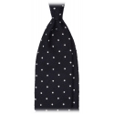 Viola Milano - Polka Dot Handrolled Woven Grenadine/Shantung Tie - Navy/White - Handmade in Italy - Luxury Exclusive Collection