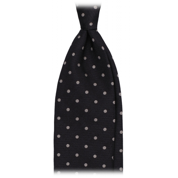 Viola Milano - Polka Dot Handrolled Woven Silk Jacquard Tie - Graphite/White - Handmade in Italy - Luxury Exclusive Collection