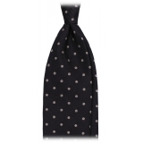 Viola Milano - Polka Dot Handrolled Woven Silk Jacquard Tie - Graphite/White - Handmade in Italy - Luxury Exclusive Collection