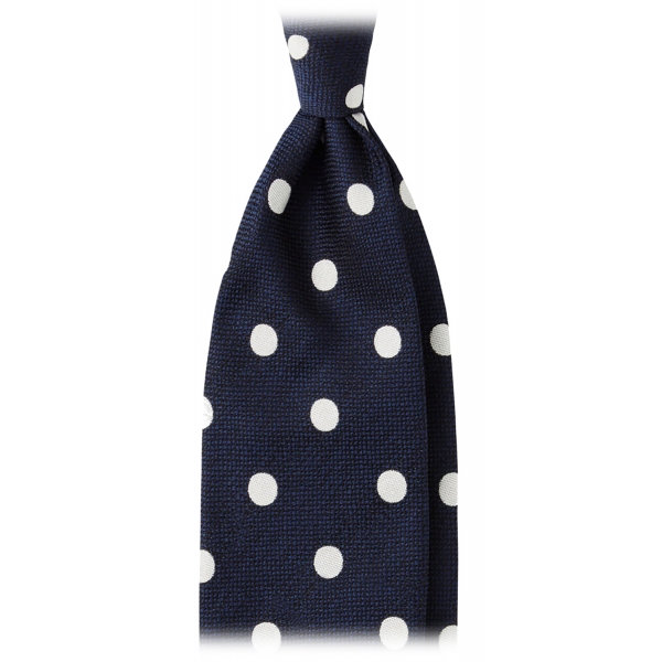 Viola Milano - Polka Dot Handrolled Woven Silk Jacquard Tie - Navy/White - Handmade in Italy - Luxury Exclusive Collection