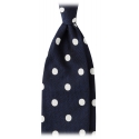 Viola Milano - Polka Dot Handrolled Woven Silk Jacquard Tie - Navy/White - Handmade in Italy - Luxury Exclusive Collection