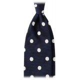 Viola Milano - Polka Dot Handrolled Woven Silk Jacquard Tie - Navy/White - Handmade in Italy - Luxury Exclusive Collection