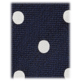 Viola Milano - Polka Dot Handrolled Woven Silk Jacquard Tie - Navy/White - Handmade in Italy - Luxury Exclusive Collection