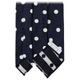 Viola Milano - Polka Dot Handrolled Woven Silk Jacquard Tie - Navy/White - Handmade in Italy - Luxury Exclusive Collection