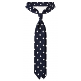 Viola Milano - Polka Dot Handrolled Woven Silk Jacquard Tie - Navy/White - Handmade in Italy - Luxury Exclusive Collection