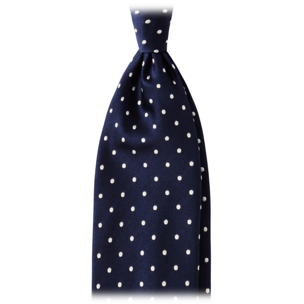 Viola Milano - Polka Dot Handrolled Woven Silk Jacquard Tie - Navy/White - Handmade in Italy - Luxury Exclusive Collection