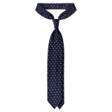 Viola Milano - Polka Dot Handrolled Woven Silk Jacquard Tie - Navy/White - Handmade in Italy - Luxury Exclusive Collection