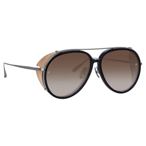 Linda Farrow - Maverick Aviator Sunglasses in White Gold - LFL1358C3SUN - Linda Farrow Eyewear