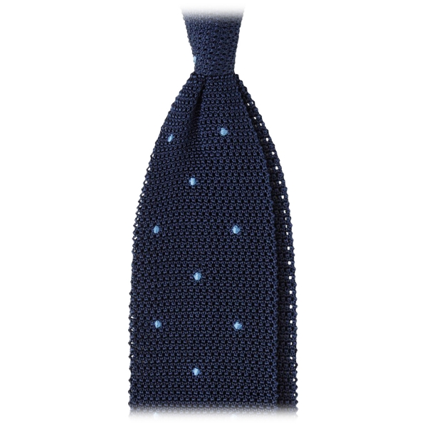 Viola Milano - Polka Dot Knitted Silk Tie - Navy/Sea - Handmade in Italy - Luxury Exclusive Collection