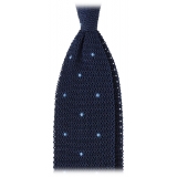 Viola Milano - Polka Dot Knitted Silk Tie - Navy/Sea - Handmade in Italy - Luxury Exclusive Collection