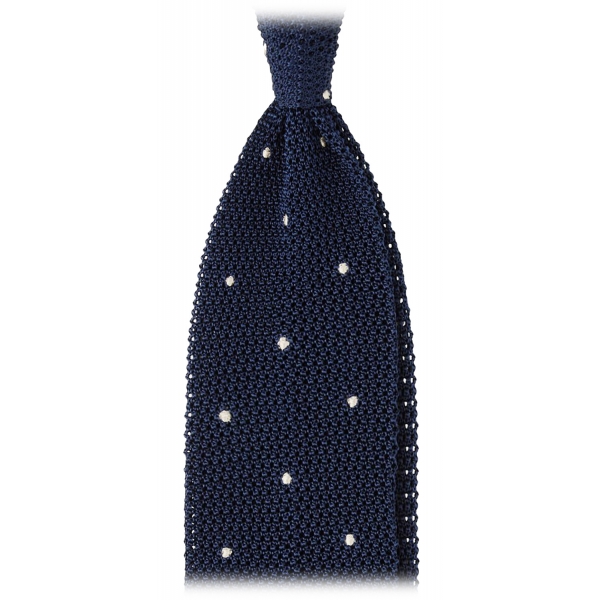 Viola Milano - Cravatta in Maglia di Seta a Pois - Navy/Bianco - Handmade in Italy - Luxury Exclusive Collection