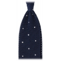 Viola Milano - Cravatta in Maglia di Seta a Pois - Navy/Bianco - Handmade in Italy - Luxury Exclusive Collection