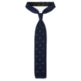 Viola Milano - Cravatta in Maglia di Seta a Pois - Navy/Bianco - Handmade in Italy - Luxury Exclusive Collection