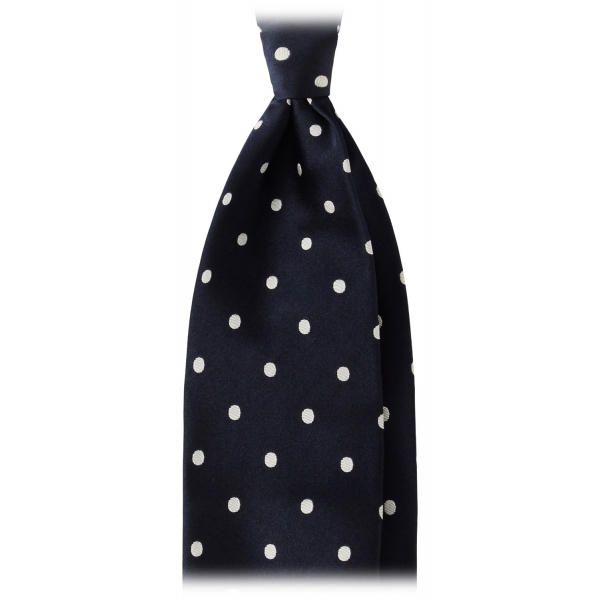 Viola Milano - Polka Dot Selftipped Woven Silk Jacquard Tie - Navy/White - Handmade in Italy - Luxury Exclusive Collection