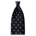 Viola Milano - Polka Dot Selftipped Woven Silk Jacquard Tie - Navy/White - Handmade in Italy - Luxury Exclusive Collection