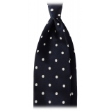 Viola Milano - Polka Dot Selftipped Woven Silk Jacquard Tie - Navy/White - Handmade in Italy - Luxury Exclusive Collection