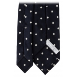 Viola Milano - Polka Dot Selftipped Woven Silk Jacquard Tie - Navy/White - Handmade in Italy - Luxury Exclusive Collection