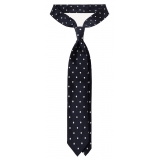 Viola Milano - Polka Dot Selftipped Woven Silk Jacquard Tie - Navy/White - Handmade in Italy - Luxury Exclusive Collection