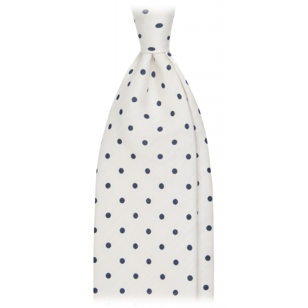 Viola Milano - Polka Dot Untipped Linen Tie - Natural White - Handmade in Italy - Luxury Exclusive Collection