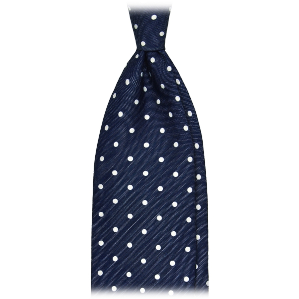 Viola Milano - Polka Dot Untipped Linen Tie - Navy/White - Handmade in Italy - Luxury Exclusive Collection