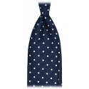 Viola Milano - Cravatta di Lino Senza Punta a Pois - Navy/Bianco - Handmade in Italy - Luxury Exclusive Collection