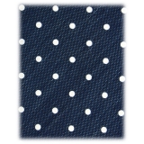 Viola Milano - Cravatta di Lino Senza Punta a Pois - Navy/Bianco - Handmade in Italy - Luxury Exclusive Collection