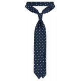 Viola Milano - Polka Dot Untipped Linen Tie - Navy/White - Handmade in Italy - Luxury Exclusive Collection