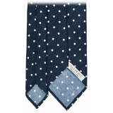 Viola Milano - Polka Dot Untipped Linen Tie - Navy/White - Handmade in Italy - Luxury Exclusive Collection