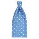 Viola Milano - Polka Dot Untipped Linen Tie - Light Blue - Handmade in Italy - Luxury Exclusive Collection