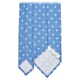 Viola Milano - Polka Dot Untipped Linen Tie - Light Blue - Handmade in Italy - Luxury Exclusive Collection