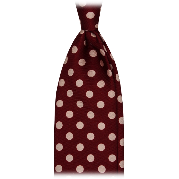 Viola Milano - Polka Dot Handprinted Selftipped Silk Tie - Wine/White - Handmade in Italy - Luxury Exclusive Collection