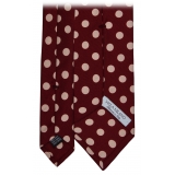 Viola Milano - Polka Dot Handprinted Selftipped Silk Tie - Wine/White - Handmade in Italy - Luxury Exclusive Collection