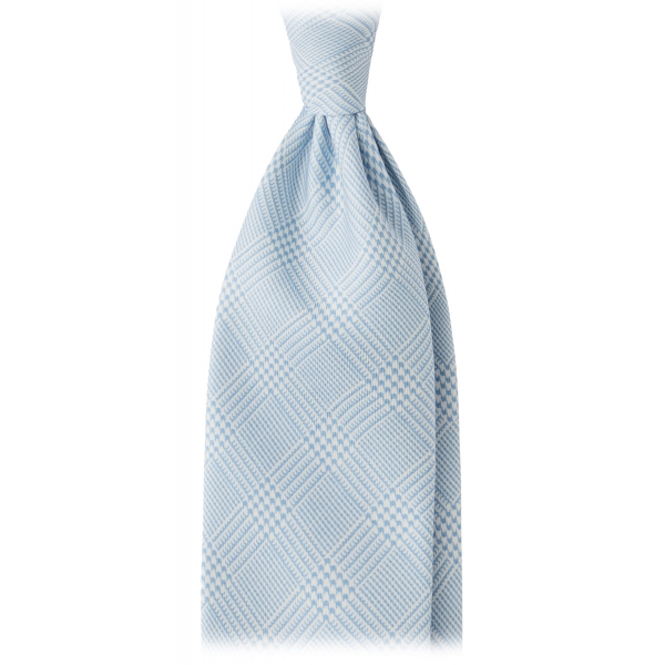 Viola Milano - Prince of Wales Selftipped Italian Silk Tie - Light Blue - Handmade in Italy - Luxury Exclusive Collection