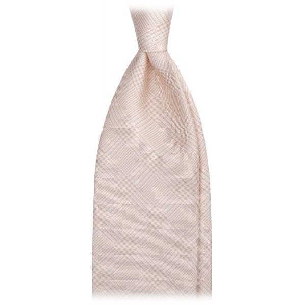 Viola Milano - Prince of Wales Selftipped Italian Silk Tie - Sand - Handmade in Italy - Luxury Exclusive Collection