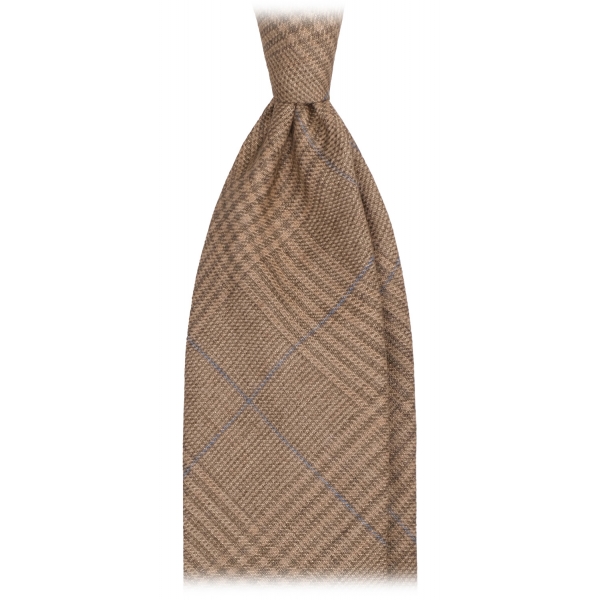 Viola Milano - Prince of Wales Untipped Linen Tie - Beige/Blue - Handmade in Italy - Luxury Exclusive Collection
