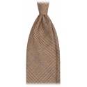 Viola Milano - Prince of Wales Untipped Linen Tie - Beige/Blue - Handmade in Italy - Luxury Exclusive Collection