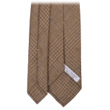 Viola Milano - Prince of Wales Untipped Linen Tie - Beige/Blue - Handmade in Italy - Luxury Exclusive Collection