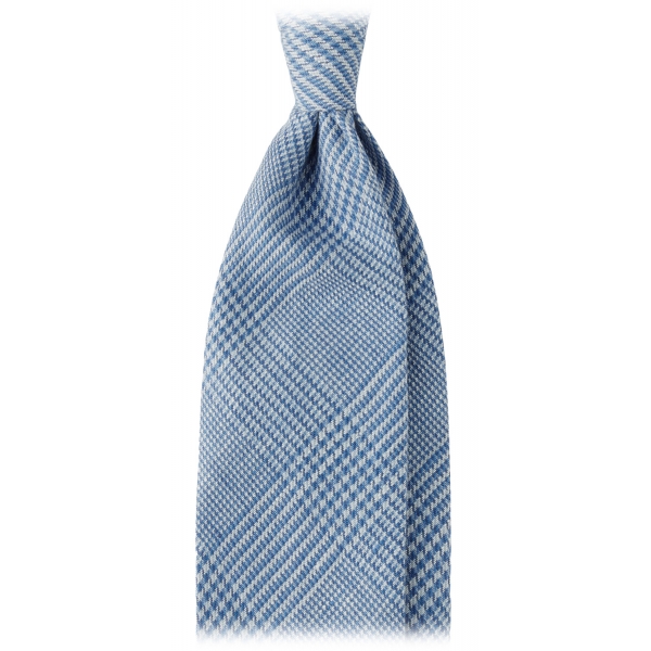 Viola Milano - Prince of Wales Untipped Linen Tie - Light Blue Mix - Handmade in Italy - Luxury Exclusive Collection