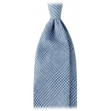 Viola Milano - Prince of Wales Untipped Linen Tie - Light Blue Mix - Handmade in Italy - Luxury Exclusive Collection