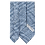 Viola Milano - Prince of Wales Untipped Linen Tie - Light Blue Mix - Handmade in Italy - Luxury Exclusive Collection