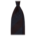 Viola Milano - Raw Block Stripe 3-Fold Grenadine Tie - Denim/Wine - Handmade in Italy - Luxury Exclusive Collection