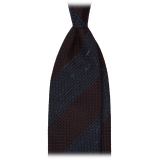 Viola Milano - Raw Block Stripe 3-Fold Grenadine Tie - Denim/Wine - Handmade in Italy - Luxury Exclusive Collection